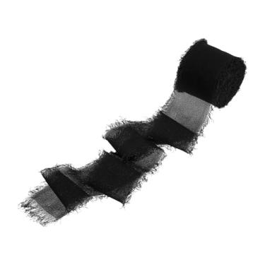 Imagem de PATIKIL Fita de franja de algodão de 3,8 cm x 5,5 m, 1 rolo de fita de algodão desgastada feita à mão para artesanato faça você mesmo, buquês, decoração de casamento, embrulho de presente, preto