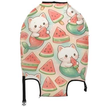 Imagem de Joisal Capa de bagagem para viagem, protetor de mala, comida de melancia, sobremesas, antiarranhões, acessórios especiais para viagem, Cute Cat Watermelon Foods Sobremesas, M, Fits 22-24 Inch Case
