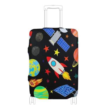 Imagem de Joisal Capa protetora de bagagem preta com foguetes de desenho fofo personalizada lavável essencial para férias manga estética, P, serve para capa de 45 a 50 cm, Foguetes fofos de desenho animado