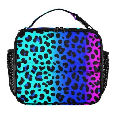 Imagem de Joisal Lancheira de leopardo preto degradê azul rosa para mulheres meninas lancheira masculina crianças lancheira para trabalho lancheira térmica para adultos