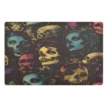 Imagem de Joisal Skulls Faces Dark Black Welcome Matt Outdoor, Tapete de chão Trapper sujeira interior tapetes de porta 81 x 50 cm