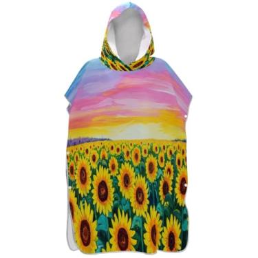 Imagem de Joisal Poncho de surfe trocador de roupão para praia Adul toalha de banho com capuz absorvente amarelo girassol floral flor unissex poncho adulto com capuz