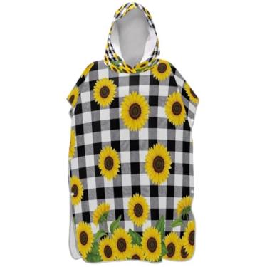 Imagem de Joisal Poncho de surf trocador para adultos toalha de praia com capuz estampa plus size amarelo girassol blake branco xadrez poncho masculino com capuz