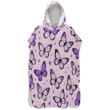 Imagem de Joisal Poncho de surf para adultos trocador de roupa de praia com capuz toalha de banho de secagem rápida roxo borboleta estrela rosa poncho masculino com capuz