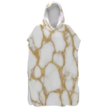 Imagem de Joisal Poncho de surfe plus size para adultos trocador de roupa de praia com capuz toalha floral branco mármore dourado veia masculina poncho com capuz