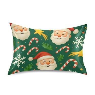 Imagem de Fronhas fofas de Natal com desenho de Papai Noel verde padrão Queen King Size fronhas de cetim refrescante para cama macia personalizada tamanho king size 101,6 cm x 50,8 cm