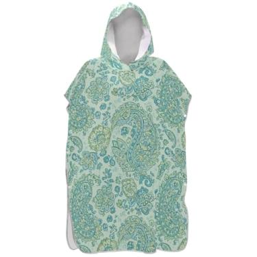 Imagem de Joisal Poncho de surfe para adultos trocador de roupão de praia com capuz toalha absorvente de natação unissex poncho adulto com capuz Paisley floral verde