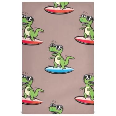 Imagem de Joisal Cartoonish Rex prancha de surf marrom rosa panos de prato para cozinha toalha de mão chá decorativo panos de prato fofos finos de secagem rápida 45 x 71 cm, pacote com 6