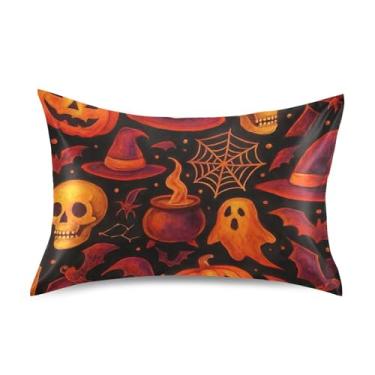 Imagem de Fronhas para cabelo Halloween abóboras preto rei queen capas de travesseiro padrão cetim refrescante capa de almofada macia arte fofa tamanho king 101,6 cm x 50,8 cm