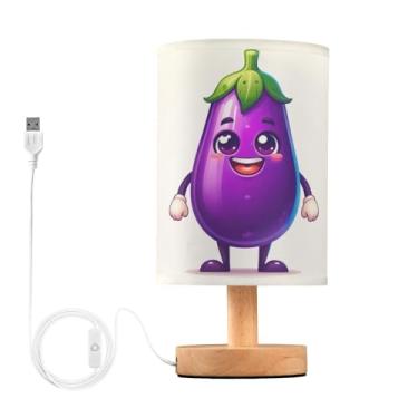 Imagem de Joisal Linda luminária de mesa de berinjela de desenho animado, luminária de mesa pequena para quarto, abajur de linho, luz de quarto, decoração de dormitório