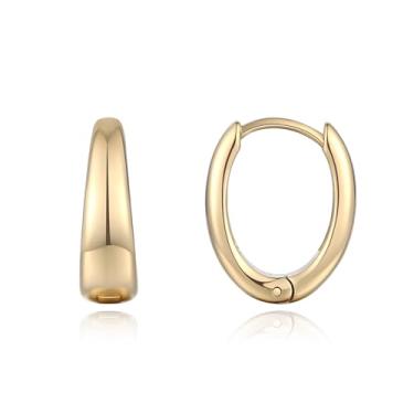 Imagem de Rhinelife Brincos de argola de ouro para mulheres, revestimento PVD dourado 18 quilates, hipoalergênico, joia moderna para o dia a dia, presente para ela, tamanho pequeno, médio e grande, Small, Aço