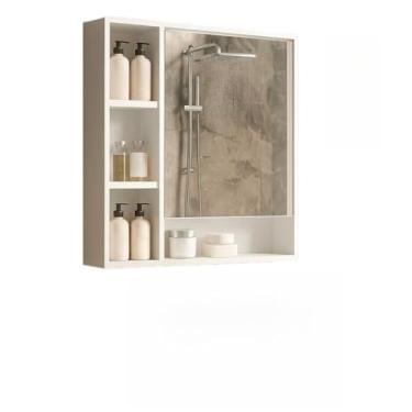 Imagem de Armário Espelheira Para Banheiro Com Porta Prateliras Suspenso(Branco)