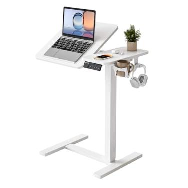 Imagem de YIHAYO Mesa de cabeceira ajustável com rodas, mesa elétrica móvel de 71 x 40 cm, mesa de laptop, mesas móveis para cama hospitalar, branca