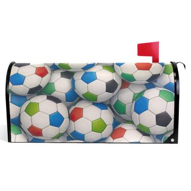 Imagem de TSENQUE Capas de caixa de correio de outono magnéticas sazonais outono caixa de correio envoltório vinil caixa de correio moderna decoração de jardim bolas de futebol coloridas tamanho padrão 52,6 x