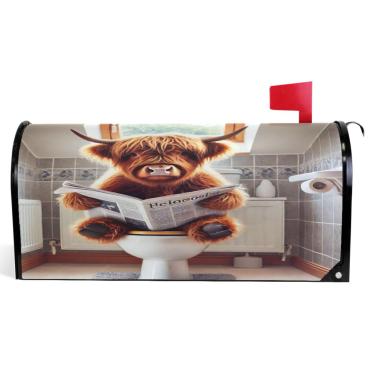 Imagem de TSENQUE Capas magnéticas decorativas para caixa de correio de outono envoltório de caixa de correio de vinil férias à prova de intempéries decoração engraçada vaca highland bezerro tamanho grande 64,5