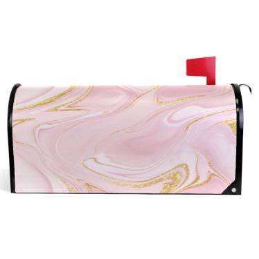 Imagem de TSENQUE Art Golden Pink Estética Decorativa Caixa de Correio Capas Magnéticas Vinil Caixa de Correio Wraps Inverno Fazenda Decorações de Caixa de Correio Exterior Tamanho Padrão 52,6 x 45,8 cm
