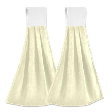 Imagem de Joitme Toalhas de mão amarelo claro creme com laço para pendurar, toalhas de cozinha de lã coral macia, pacote com 2 toalhas decorativas para banheiro, conjunto de toalhas de prato ultra absorventes