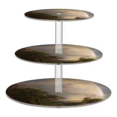 Imagem de Aegean Sea Frederic Edwin Church Tea Party Cupcake Stand 3 camadas acrílico copo bolo torre expositor suporte para sobremesa bandeja de servir comida formatura, estampa animal