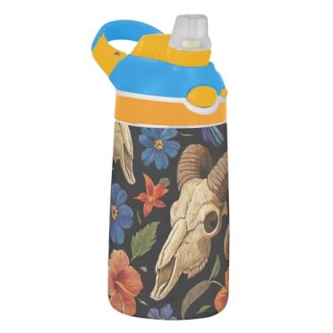 Imagem de Garrafa de água infantil Tritan de 473 ml com tampa de palha, garrafa de água esportiva portátil de 473 ml, copo infantil reutilizável à prova de vazamento, alça de transporte, beija-flor colorida