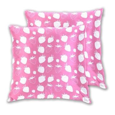 Imagem de Joitme Conjunto de 2 capas de almofada rosa morango, rosa, branco, rosa, conjunto de 2 capas de travesseiro grandes para ambientes externos, almofadas de sofá com estampas de animais para sala de