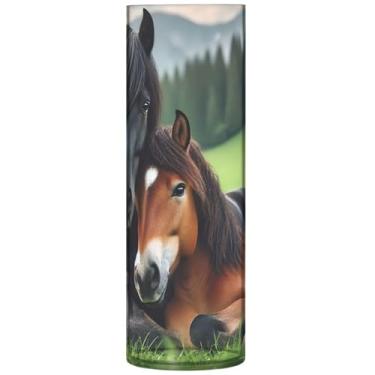 Imagem de Vaso de plástico grande com estampa de animal de cavalo, vasos cilíndricos fofos para centros de mesa, decoração de apartamentos, estética, 30 cm x 9,9 cm