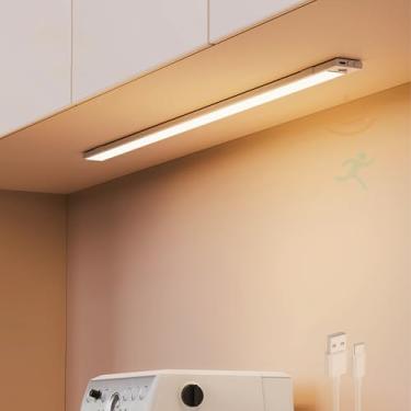 Imagem de GZZBMY Apliques de parede LED recarregáveis com detetor de movimento moderno candeeiros de parede tricolor regulável magnética iluminação cozinha quarto sala de estar armários (branco, 80 cm)