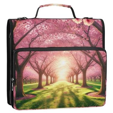 Imagem de Organizador de fichário com zíper de flor de cerejeira de 3,8 cm, fichários de 3 anéis com alça, bolsa escolar de ensino médio, vários bolsos, pasta grande para portfólio