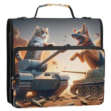 Imagem de Fichários de 3 anéis de 3 cm para serviço pesado, gato, cachorro, guerra, fichário, organizador de zíper com alça, bolsa escolar personalizada, portfólio e estojo, suporte de pasta de anel