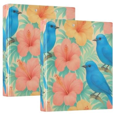 Imagem de Pastas personalizadas de pássaros azuis vibrantes florais tropicais 3,8 cm, 3 anéis, comporta 200 folhas, anel redondo, fichário resistente, 31,5 x 27 x 6 cm, 1 pacote
