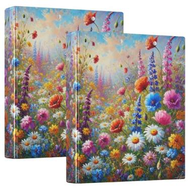 Imagem de 3 anéis de fantasia de flores coloridas caprichosas de 3,5 cm comporta 200 folhas, pastas fofas para cadernos, fichário redondo, 31,5 x 27 x 6 cm, 1 pacote