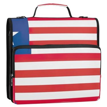 Imagem de Fichário com bandeira da Libéria, 3,8 cm, 3 anéis, fichário com zíper, fichário organizador, com alça, bolsa escolar de ensino médio, vários bolsos, pasta grande para portfólio