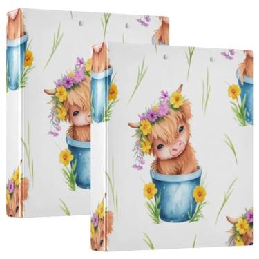 Imagem de Fichários fofos de vaca Highland rústica de 3 anéis de 3 cm comporta 200 folhas, fichário fofo para prancheta, anel redondo, 31,5 x 27 x 6 cm, 1 pacote