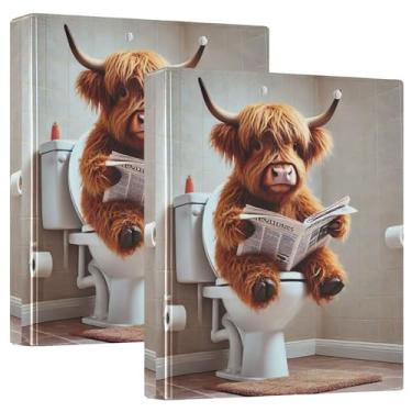 Imagem de Fichários fofos com estampa de vaca Highland com 3 anéis de 3 cm comporta 200 folhas, anel redondo para apresentação, 31,5 x 27 x 6 cm, pacote com 2