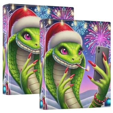 Imagem de Fichários engraçados para selfie de serpente de Natal de 3 cm, 3 anéis, 200 folhas, pastas, caderno, anel redondo, fichário de escritório, 31,5 x 27 x 6 cm, 1 pacote