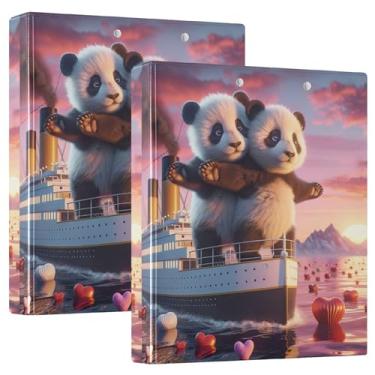 Imagem de Fichários personalizados engraçados Panda Titanic Love Scene 3,8 cm, 3 anéis, 200 folhas, fichário de apresentação de anel redondo, 31,5 x 27 x 6 cm, pacote com 2