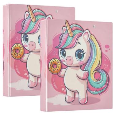 Imagem de Fichário de 3 anéis rosa rosquinha de unicórnio personalizado 3,8 cm comporta 200 folhas, anel redondo fofo, fichário de receita, 31,5 x 27 x 6 cm, pacote com 2