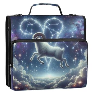 Imagem de Fichário cósmico de Áries roxo com zíper – Organizador escolar com alça