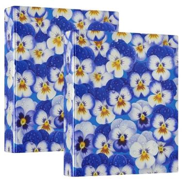Imagem de Fichários de flores de amor-perfeito azul e branco 3 cm comporta 200 folhas, pastas modernas para cadernos, fichário redondo, 31,5 x 27 x 6 cm, pacote com 2