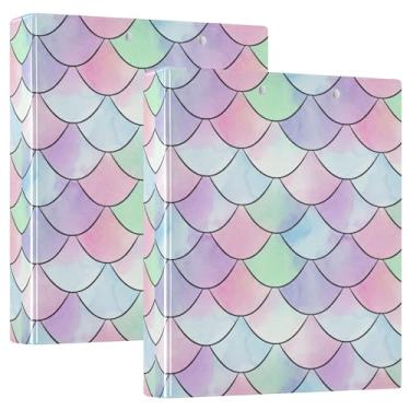 Imagem de Fichários de 3 anéis de sereia pastel personalizados, 200 folhas, 3 pastas de anéis, fichário de receita de anel redondo, 31,5 x 27 x 6 cm, pacote com 2