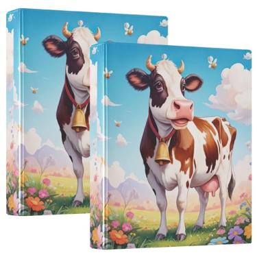 Imagem de Fichários de flores coloridas de vaca de desenho animado, 3 polegadas, 3 anéis, 200 folhas, anel redondo, 31,5 x 27 x 6 cm, pacote com 2