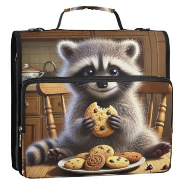 Imagem de Organizador de fichário personalizado com zíper de 3 cm para fichários de 3 anéis, estojo de armazenamento de biscoito de guaxinim fofo e resistente com alça de ombro