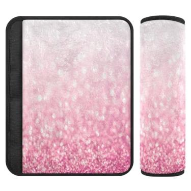 Imagem de Almofada de cinto de segurança com glitter branco Pin'k em flanela de poliéster macio, capas de almofadas ajustáveis para assento de carro, capas de cinto de segurança para mulheres