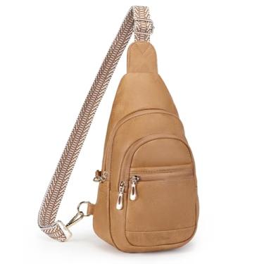 Imagem de BIAVOI Bolsa tiracolo para viagem feminina, antifurto, bloqueio RFID, bolsa de peito, pequena bolsa de couro vegano para uso casual, Marrom claro, 17.5 x 8 x 30.5 cm (7 x 3.2 x 12 inches), Transversal