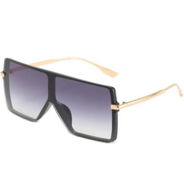 Imagem de HPIRME Óculos de armação grande e moderna para mulheres e homens, estilo retrô, modelo único, para dirigir, com proteção UV400 (lentes douradas degradê cinza).