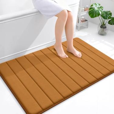 Imagem de OLANLY Tapete de banho listrado de espuma viscoelástica 111 x 81 cm, tapetes de banheiro absorventes super macios, secagem rápida, tapetes de chuveiro laváveis na máquina, tapete de banho, acessórios