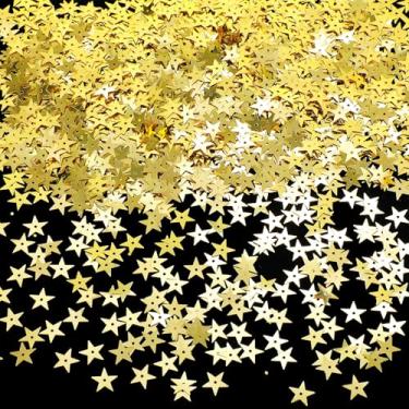 Imagem de Lantejoulas douradas de 50 gramas, lantejoulas bordadas ocas de 10 mm com orifícios centrais, confetes de estrelas para costura, artesanato, joias, casamentos, festivais, decorações de unhas