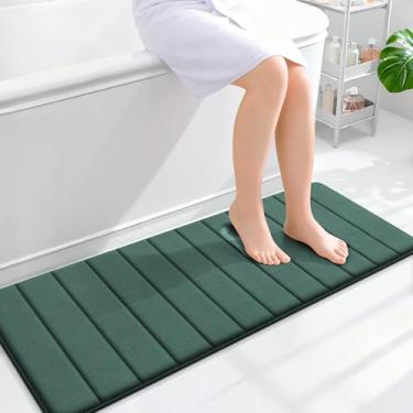 Imagem de OLANLY Tapetes de banheiro longos listrados de espuma viscoelástica 128 x 43 cm, tapete de banho absorvente super macio, secagem rápida, tapetes de chuveiro laváveis na máquina, tapete de banho
