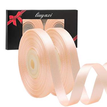 Imagem de Fita de cetim de pêssego dupla face de cor lisa 1,27 cm x 50 metros, fitas perfeitas para artesanato, decoração de casamento, fabricação de laços, costura, embalagem de presente e mais