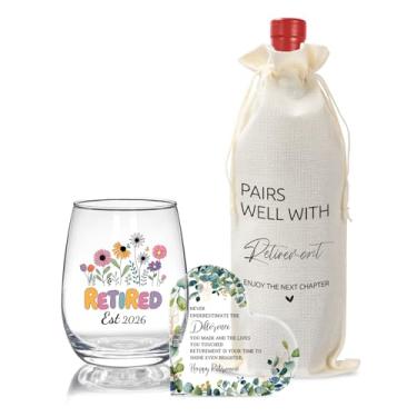 Imagem de cmegke Presente de aposentadoria para mulher 2026, ideias de presentes de despedida para colegas de trabalho conjunto de taça de vinho de 510 g