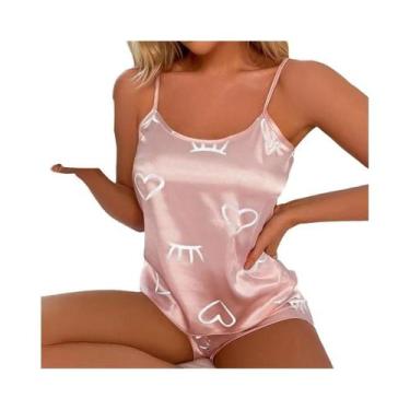 Imagem de Conjunto De Pijama Feminino Em Seda Gelada Com Camisola E Shorts L XL 